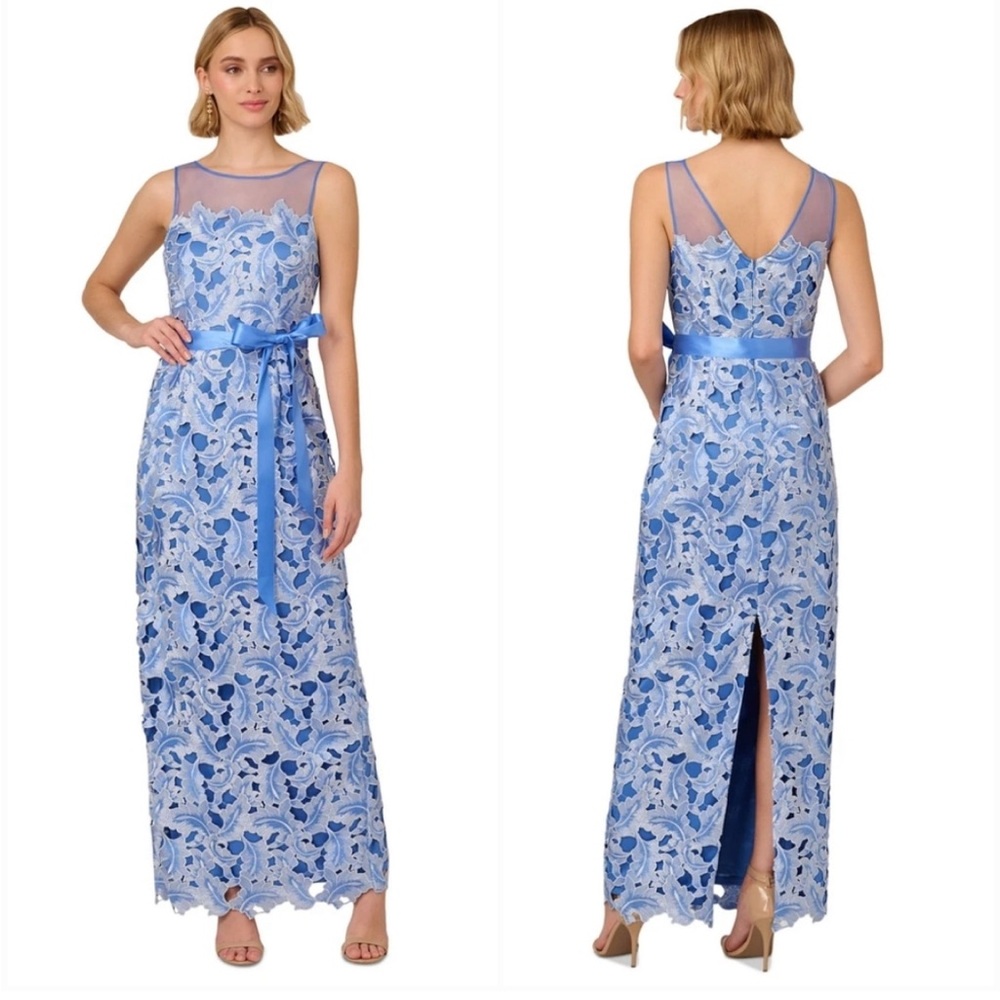 NEW Adrianna Papell Illusion Neck Tonal Lace Dress size 4